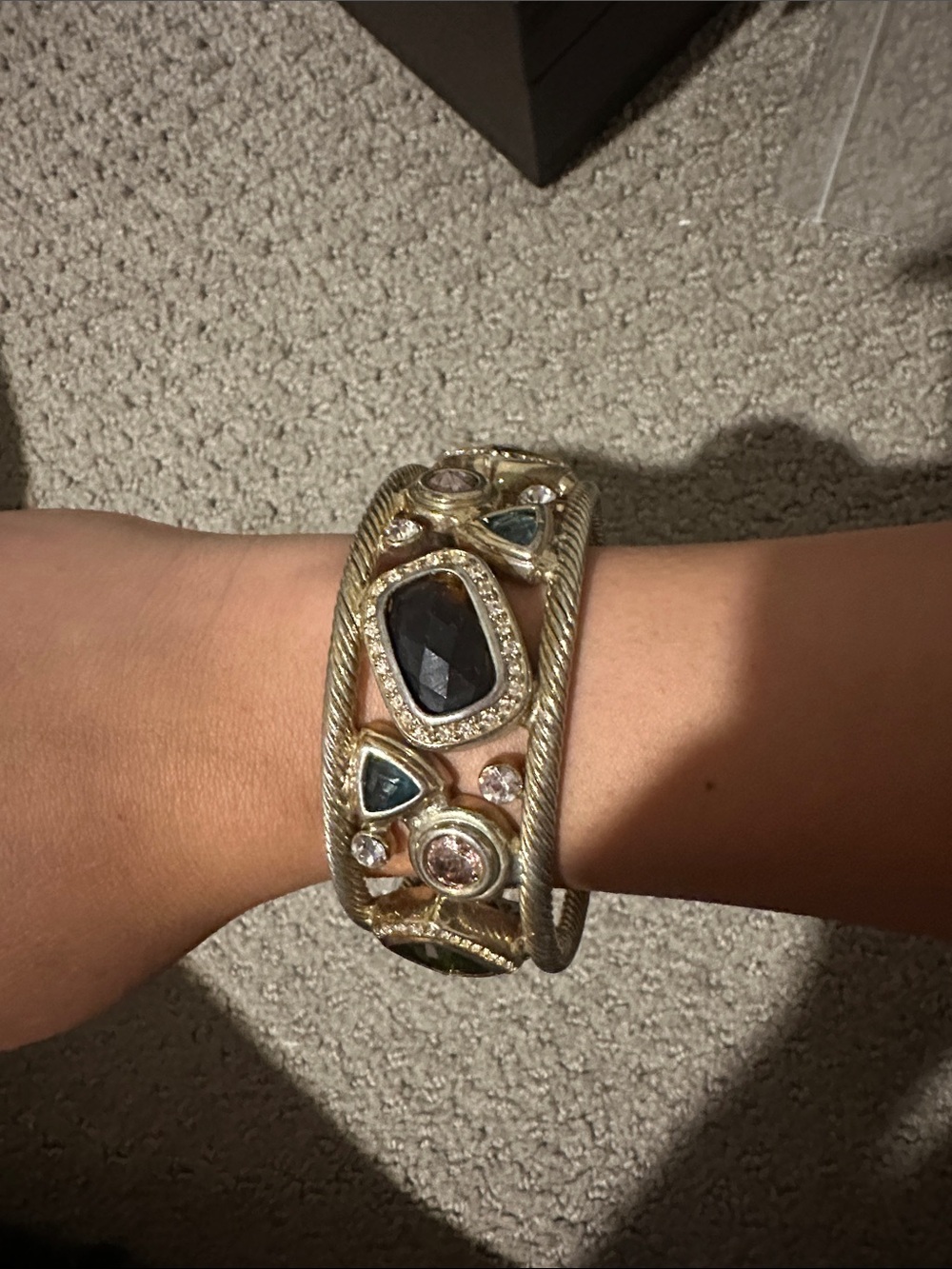 Gold-Tone Multistone Cuff Bracelet with Black and Teal Accents